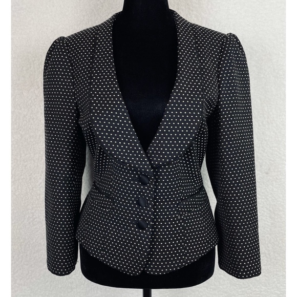(VTG) NANETTE LEPORE •  Black Embroidered Dot Pattern Wool Blazer - Picture 16 of 16